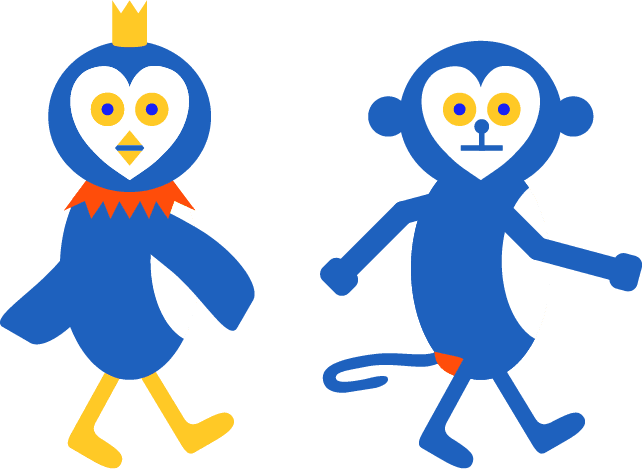 ポン先生とトリサルが歩いているイラスト